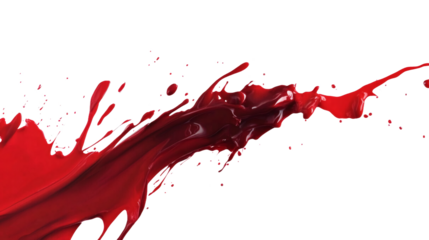 Dynamic splashing stream of red paint on transparent background