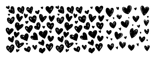 pattern of black hand-drawn hearts seamless illustration