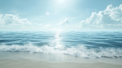 Fototapeta premium Serene Ocean Waves on a Sunny Day: A Tranquil Beach Scene