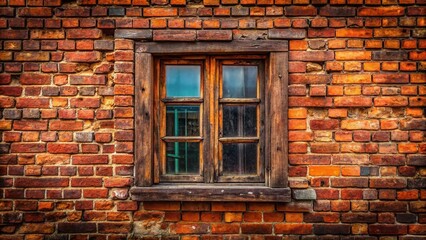 Weathered Red Brick Wall with Antique Window - Vintage Architectural Detail Stock Photo
