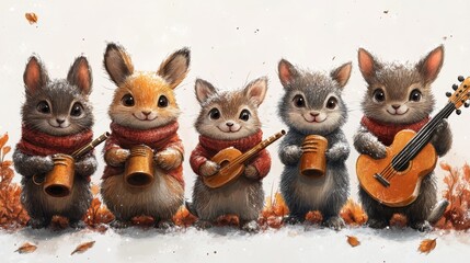 Fototapeta premium Cute animals playing musical instruments