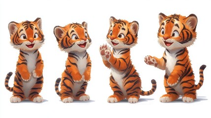 Fototapeta premium set of cute tiger character in different poses on a white background