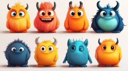 Fototapeta premium Happy monster characters with big smile