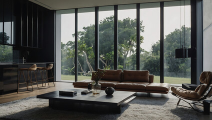 Modern Living Room with Sectional Sofa and Fireplace