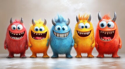Happy monster characters with big smile