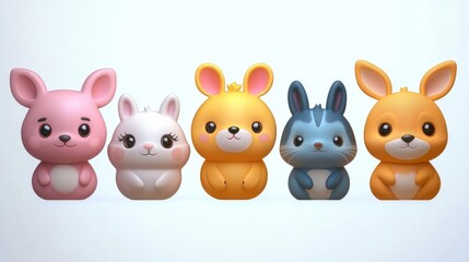 Obraz premium Funny little animals 3d set. Emoji icon.
