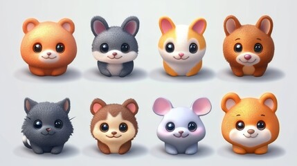 Fototapeta premium Funny little animals 3d set. Emoji icon.