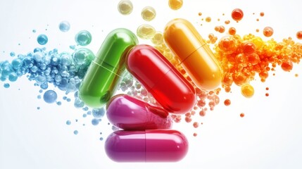 Vitamin complex of pill capsule and vitamins bubbles