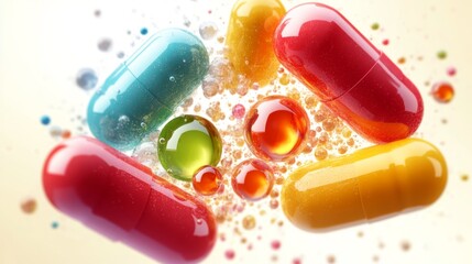 Vitamin complex of pill capsule and vitamins bubbles