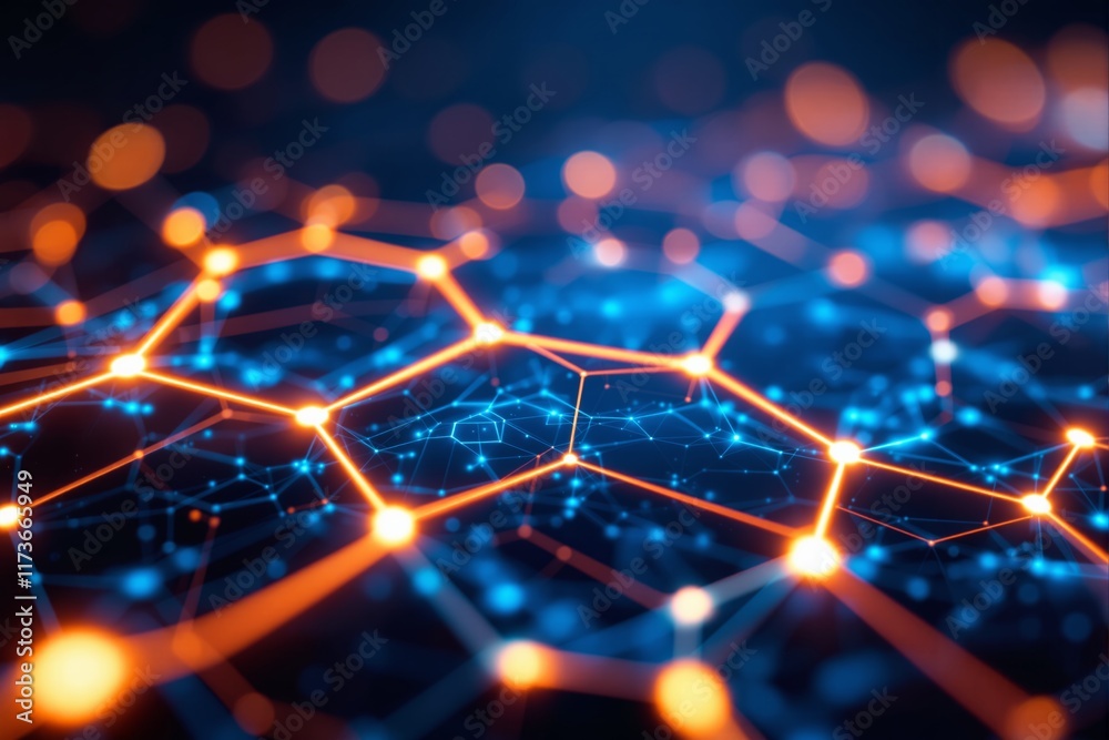 Aufkleber Abstract hexagonal digital network with glowing connections on dark background.