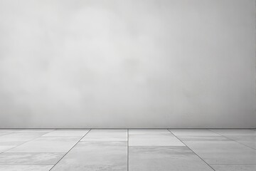 Fototapeta premium Minimalist white room interior with tiled floor and plain wall in bright lighting.