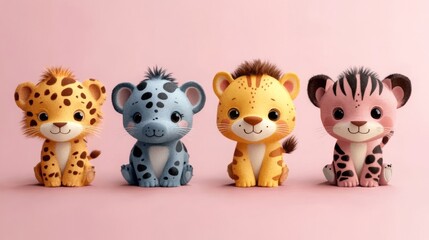 Set of cute baby safari animals