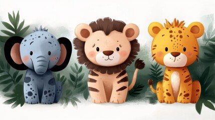 Set of cute baby safari animals