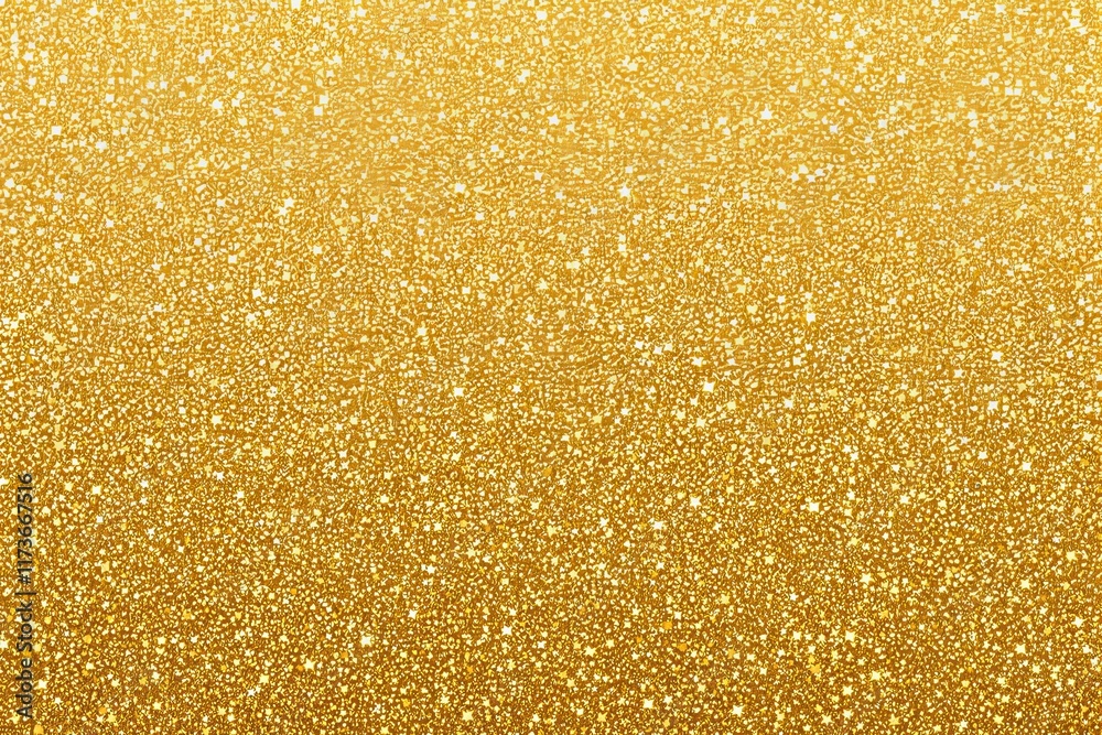 Poster Glittering golden texture with scattered sparkles on a vibrant yellow background.