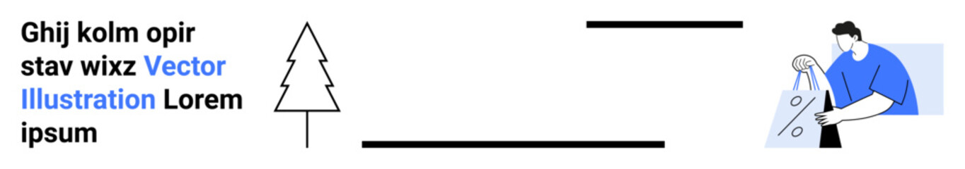 Fototapeta premium Person in blue shirt examining data on a sheet, text block with placeholder text, abstract tree graphic, underlined words. Ideal for presentations, reports, data analysis, educational material