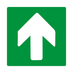Green sign arrow up. Arrow pointing up. Shows the direction movement to the exit or shelter in an emergency. Movement up to the safety zone. Indicates the nearest safe point or exit. Iso 7010.