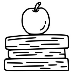 stack of book and apple hand drawn outline illustration