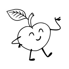 Doodles of funny apple fruit character.Vector graphics.
