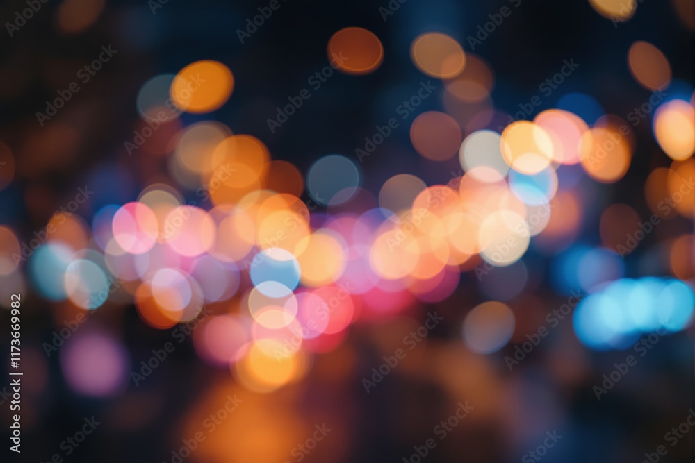 Aufkleber Abstract blurred colorful bokeh lights in warm and cool tones on a dark background.