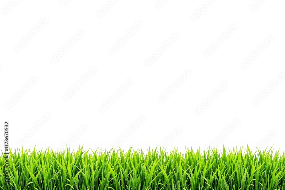 Aufkleber Green grass border at the bottom with white background and empty space for design or presentation.