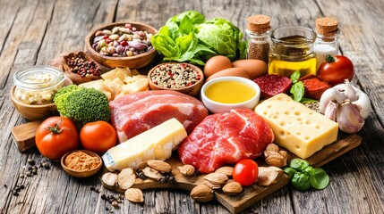 Healthy Food Ingredients Meat Cheese Eggs Vegetables