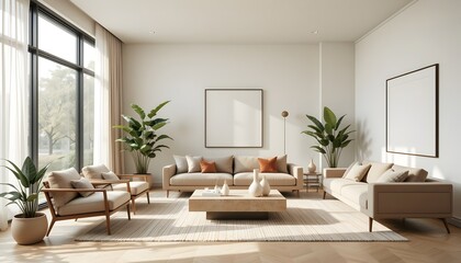 Minimalist Living Room with Neutral Colors and Large Windows