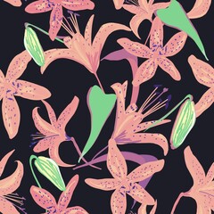 Seamless pattern with lilies for textile, fabrics.