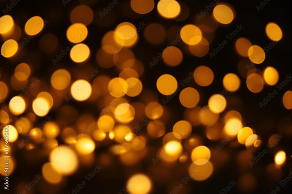 Poster Abstract golden bokeh lights on dark background creating a warm, festive and elegant ambiance.