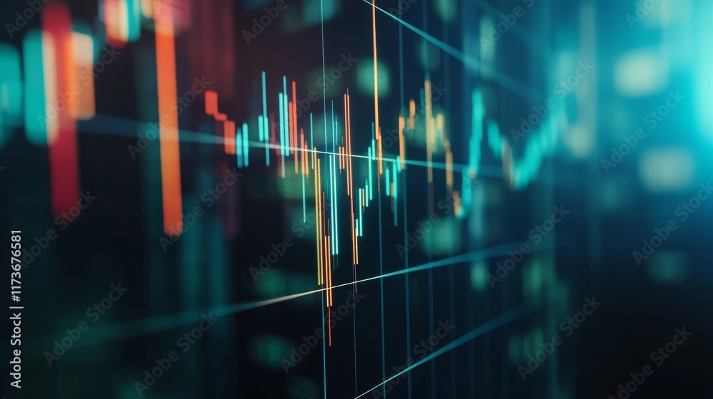 Poster colorful lines representing cryptocurrency values fluctuate on a digital screen, providing insights 