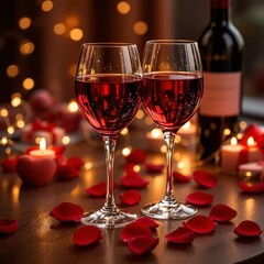 two glasses of red wine on the table