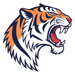 Fototapeta premium tiger, head, vector, illustration, animal, wildlife, predator, ferocious, fierce, jungle, bigcat, striped, carnivore, nature, strength, wild, beast, power, tigerhead, mascot, silhouette, logo, art