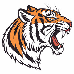 Fototapeta premium tiger, head, vector, illustration, animal, wildlife, predator, ferocious, fierce, jungle, bigcat, striped, carnivore, nature, strength, wild, beast, power, tigerhead, mascot, silhouette, logo, art