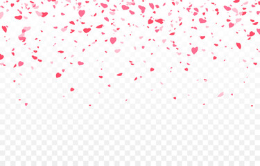 Vector paper hearts png. Falling heart-shaped confetti. Falling paper hearts like petals. Decorative elements for Valentine's Day.