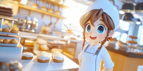 Fototapeta premium 3D anime bakery small business owner