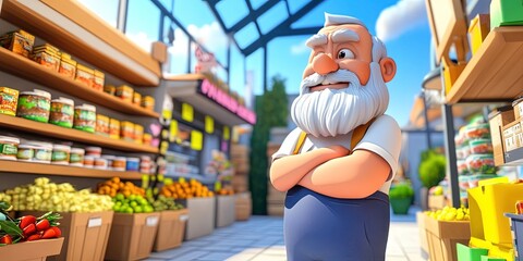 3D animation grocery store small business owner 