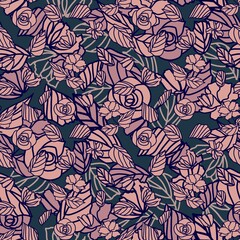 Seamless pattern with abstract flowers and leaves