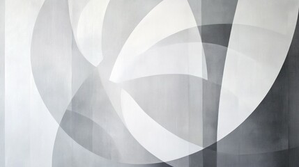 Abstract grayscale artwork with overlapping translucent shapes creating depth and movement.