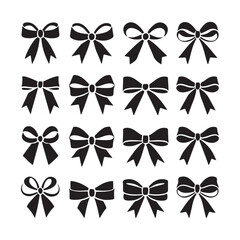 Gift boxes with ribbon icons Set. Gift box flat line silhouette on white background gift box with ribbon silhouette vector.