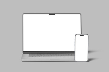 Modern laptop mockup front view and smartphone mockup high quality