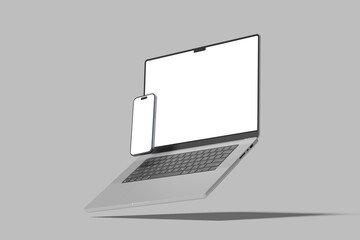 Modern laptop mockup front view and smartphone mockup high quality