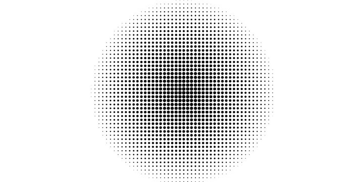 Basic halftone dots effect in white color. Halftone effect. Circular border with halftone effect. Modern faded ring. Rounded semitone shape. pattern for Offer, Package, backdrop banner, flyer, Annual.