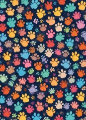 Colorful dog paw seamless pattern with cartoon style doodle illustration,  toy,  design