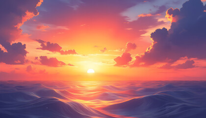 Fototapeta premium Ocean Sunset: Serene Warm Hues and Gentle Waves