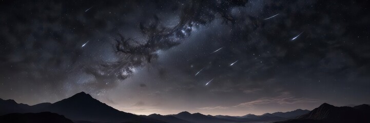 Naklejka premium Dark celestial canvas with twinkling stars stretching across the sky, night sky, galaxy