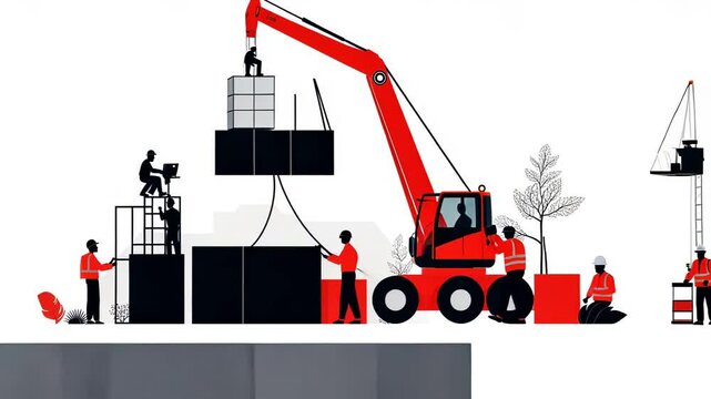 Heavy Construction Machinery Vector Illustration of Truck Excavator Crane and Bulldozer