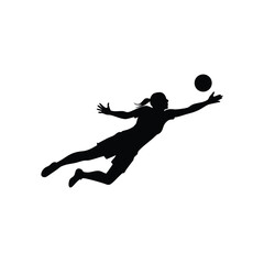 A female goalkeeper jumping to save goal verctor silhouette