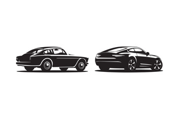 Vintage and Modern Car Silhouettes Black and White Illustration