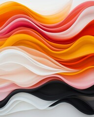 Abstract Wave Pattern Vibrant Orange Pink White Black Curving Layers