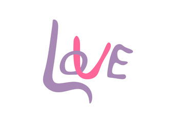 simple line art illustration of the word “love” in a playful font, designed as an icon.