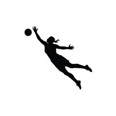 A female goalkeeper jumping to save goal verctor silhouette